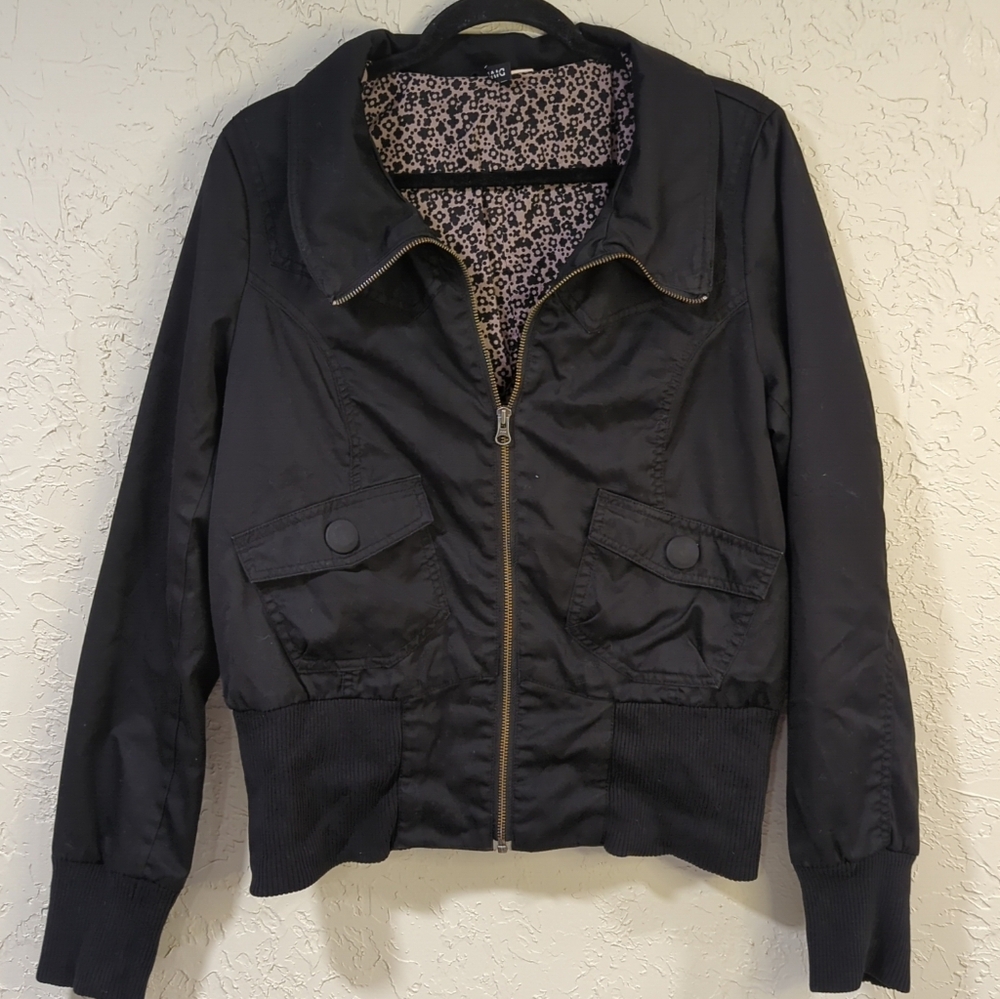 H&M Divided Black Bomber Jacket  - W Size 12  Fitted Sleeves Utility Short Zip